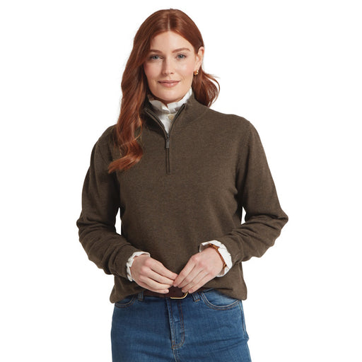 Schoffel Ladies Polperro Pima Cotton 1/4 Zip Sweater - Chocolate