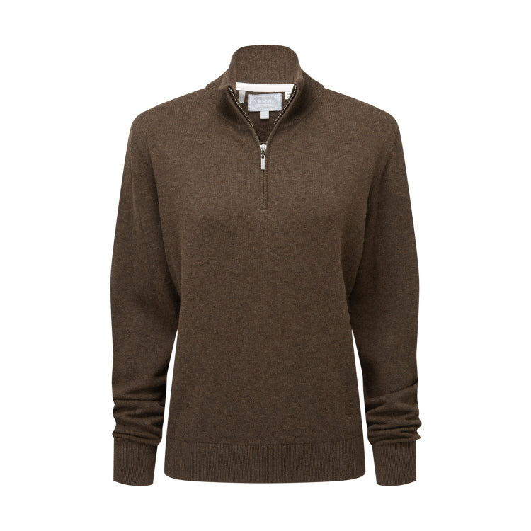 Schoffel Ladies Polperro Pima Cotton 1/4 Zip Sweater - Chocolate