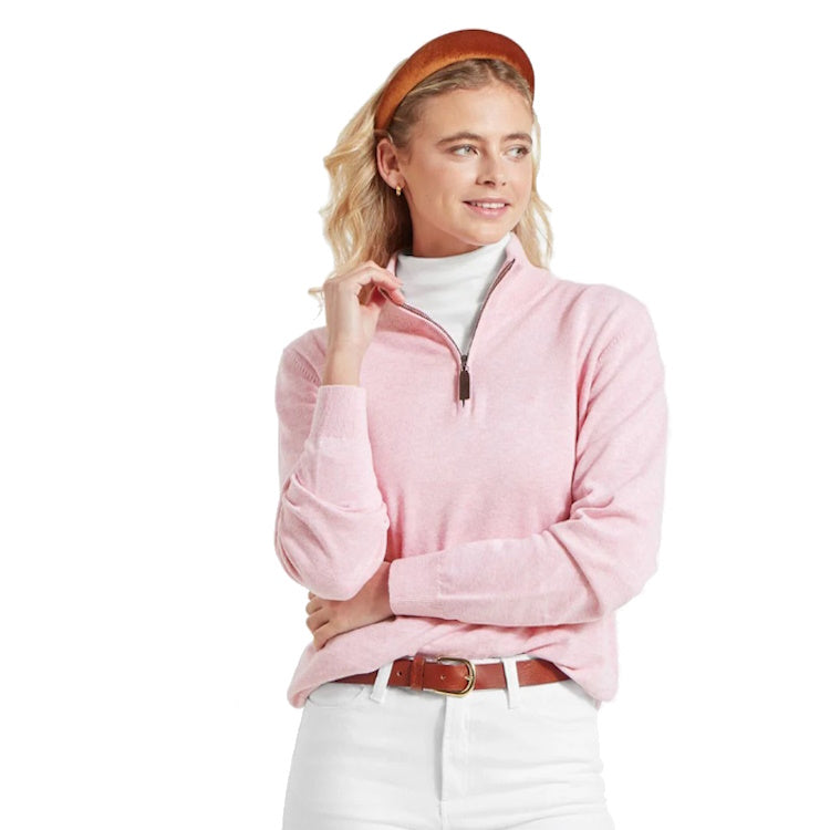 Schoffel Ladies Polperro Pima Cotton 1/4 Zip Sweater - Pink Marl