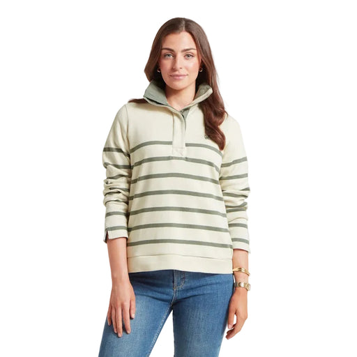 Schoffel Ladies Sandown Sweatshirt - Pale Stone/Agave Green Stripe