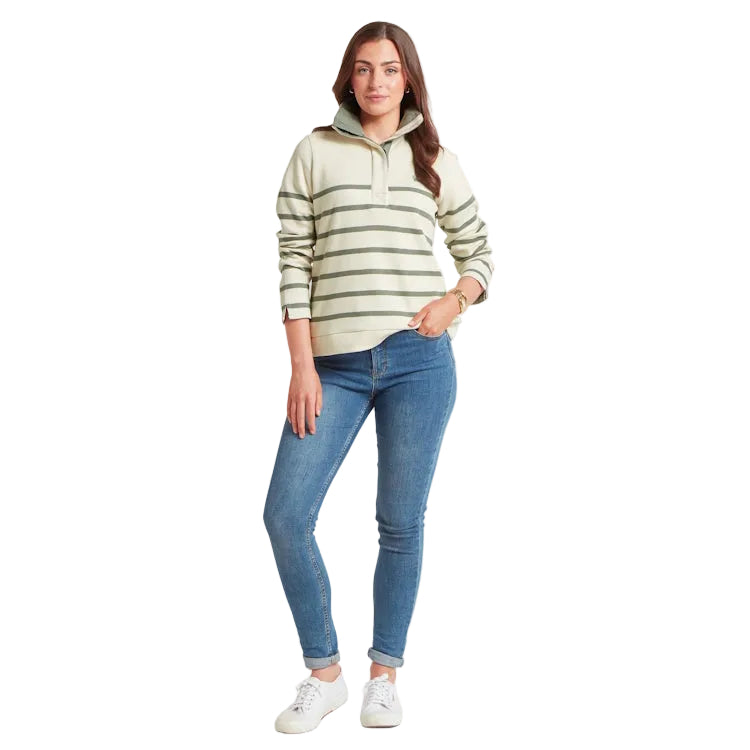 Schoffel Ladies Sandown Sweatshirt - Pale Stone/Agave Green Stripe