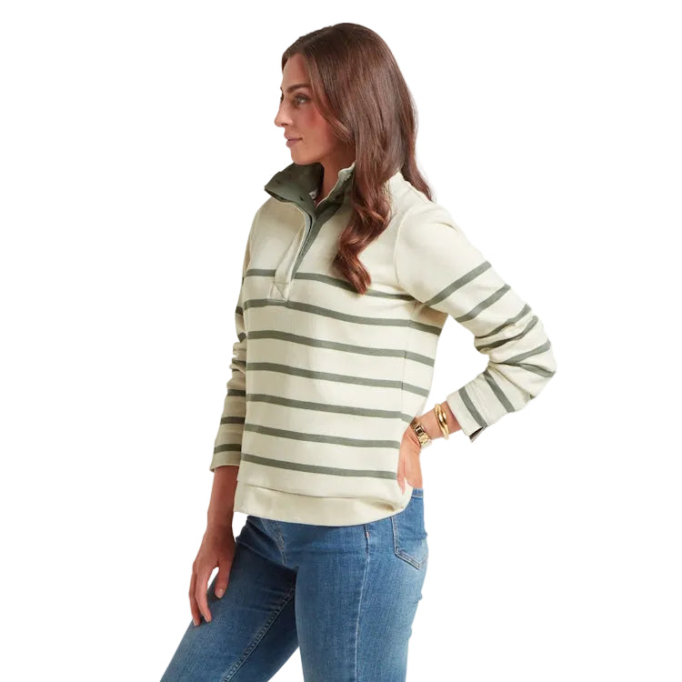 Schoffel Ladies Sandown Sweatshirt - Pale Stone/Agave Green Stripe