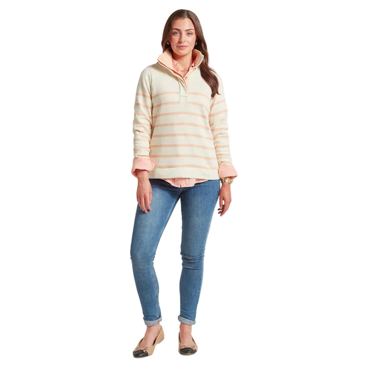 Schoffel Ladies Sandown Sweatshirt - Pale Stone/Coral Peach Stripe