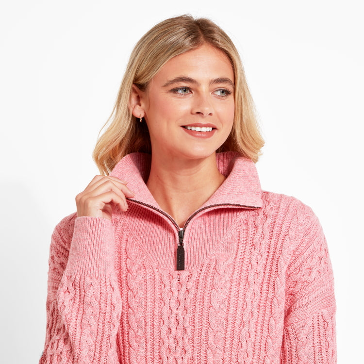 Schoffel Ladies Settle 1/4 Zip Sweater - Dusky Pink
