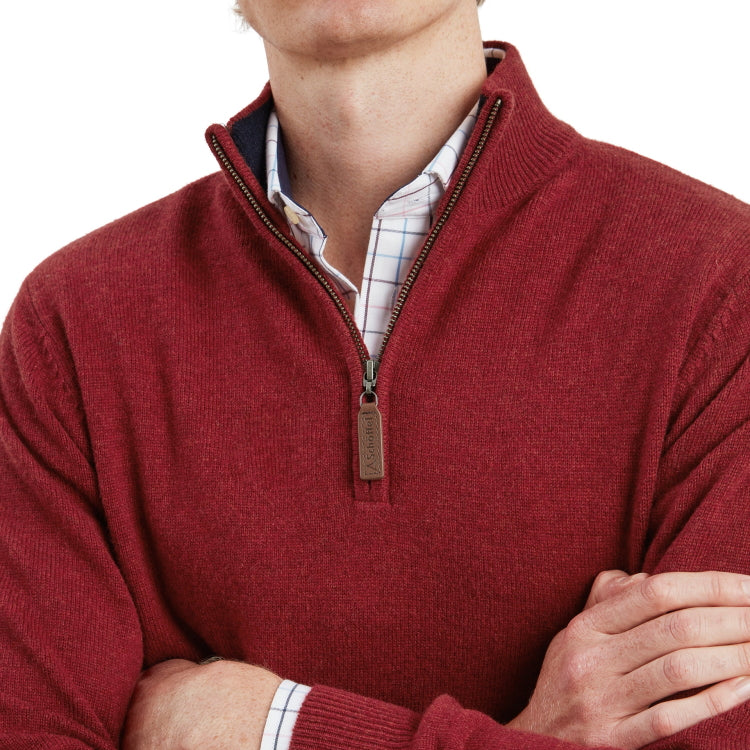 Schoffel Lewis Lambswool 1/4 Zip Jumper - Deep Red