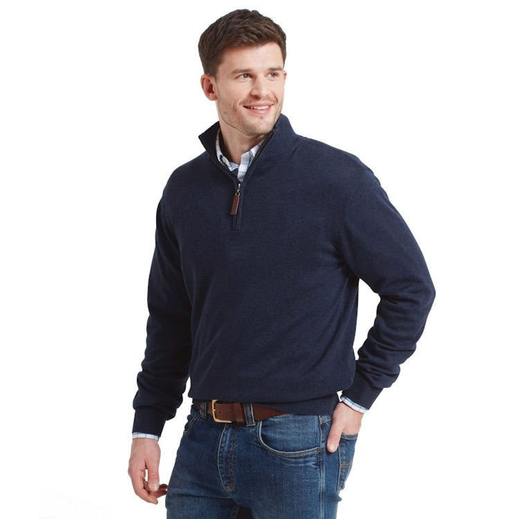 Schoffel Porthmeor Pima Cotton 1/4 Zip Jumper - Navy
