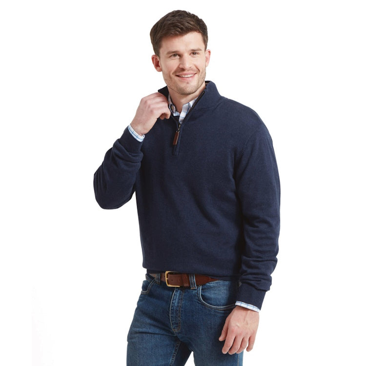Schoffel Porthmeor Pima Cotton 1/4 Zip Jumper - Navy