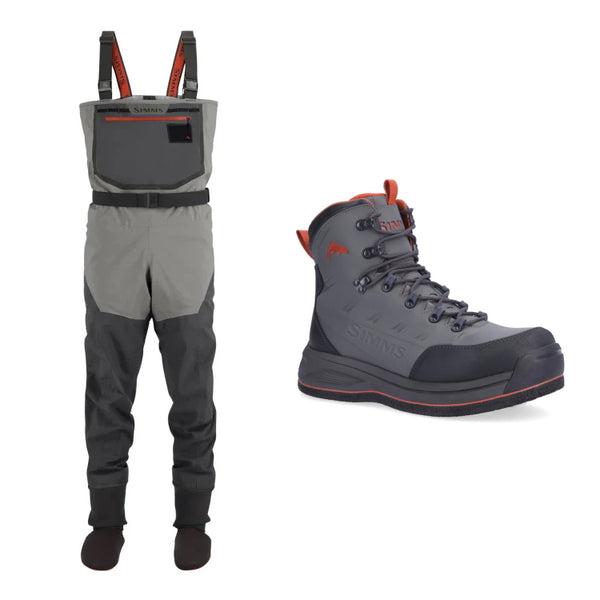 Simms Freestone Breathable Stockingfoot Waders and Freestone Felt Sole Wading Boots Outfit Deal