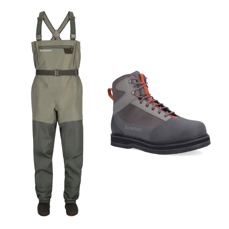Simms Tributary Stockingfoot Waders and Felt Sole Wading Boots Outfit Deal