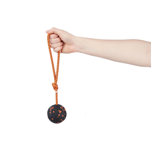 Non-Stop Dogwear Dog Ball On Rope - Orange/Black