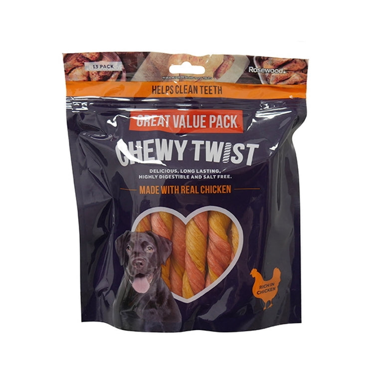Rosewood Chewy Bone Dog Treats - Chewy Twist Value Pack 15pc 345g
