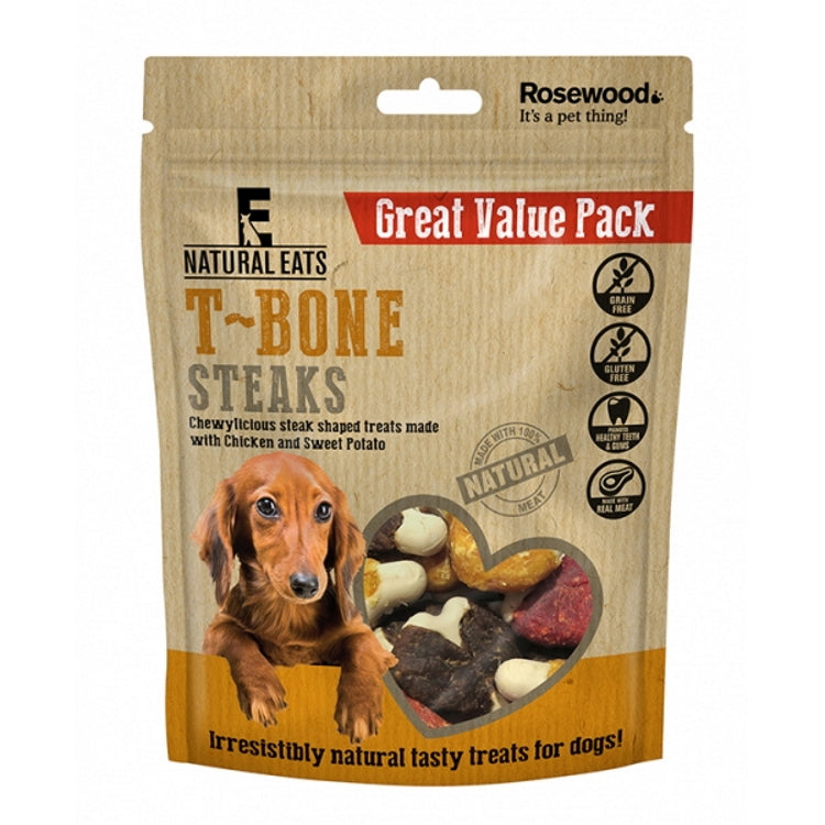 Rosewood Natural Eats Dog Treats - T-Bone Steak Value Pack 14pcs 295g