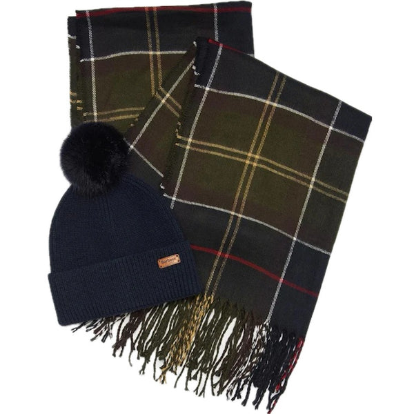 Barbour Ladies Dover Beanie and Hailes Scarf Gift Set - Classic