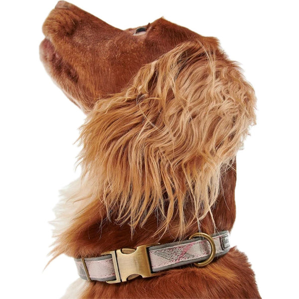 Barbour Reflective Tartan Dog Collar - Taupe/Pink Tartan
