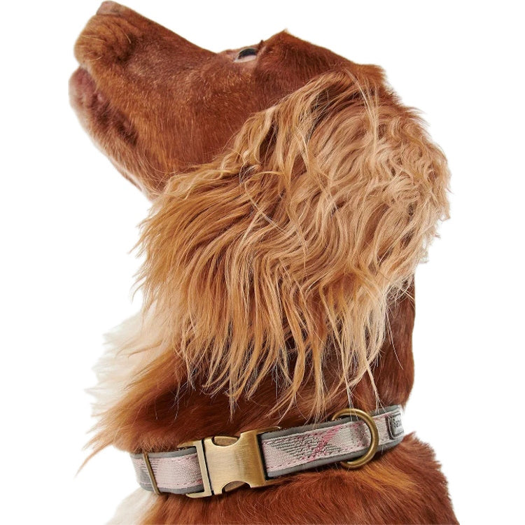 Barbour Reflective Tartan Dog Collar - Taupe/Pink Tartan