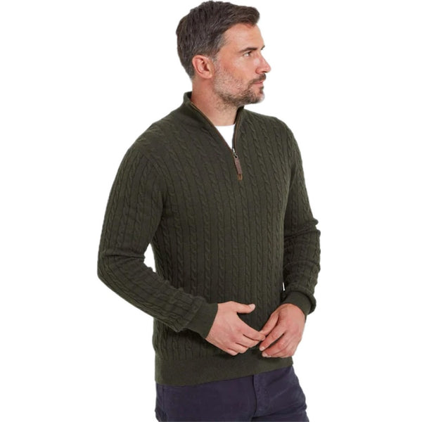 Schoffel Cotton Cashmere Cable 1/4 Zip Jumper - Loden