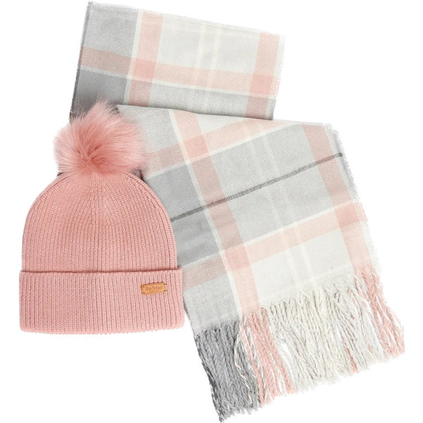 Barbour Ladies Dover Beanie and Hailes Scarf Gift Set - Pearl Grey