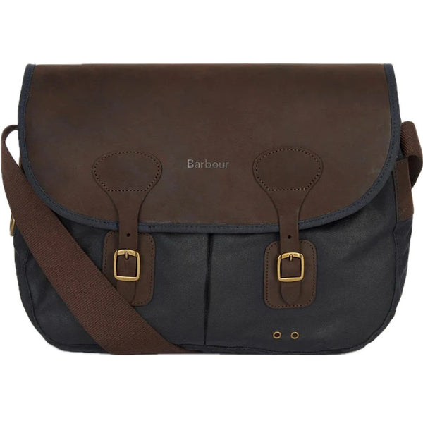 Barbour Wax Leather Tarras Bag - Navy