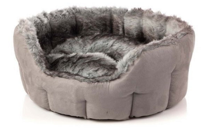 House of Paws Silver Arctic Fox Oval Snuggle Dog Bed