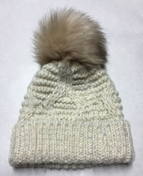 John Norris Cable Knit Fur Bobble Hat - Cream