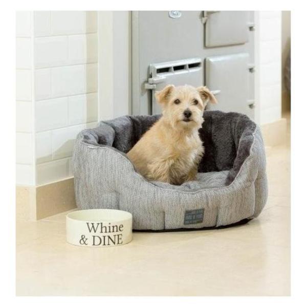 House of Paws Grey Hessian Oval Snuggle Dog Bed