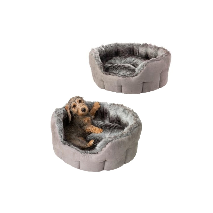 House of Paws Silver Arctic Fox Oval Snuggle Dog Bed John Norris