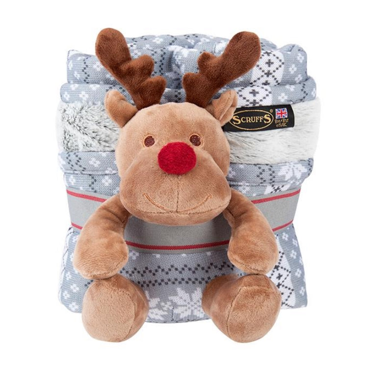 Scruffs Santa Paws Blanket and Reindeer Toy Gift Set - Grey