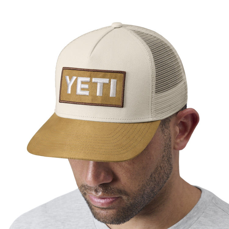 Yeti Logo Faux Suede Brim Trucker Cap - Khaki/Tan