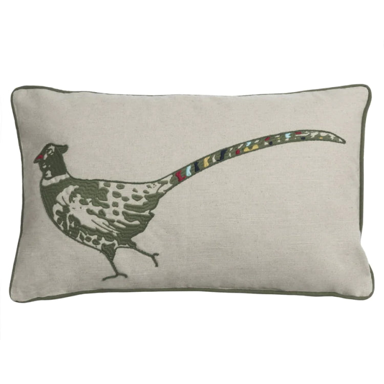 Sophie Allport Pheasant Linen Blend Embroidered Cushion