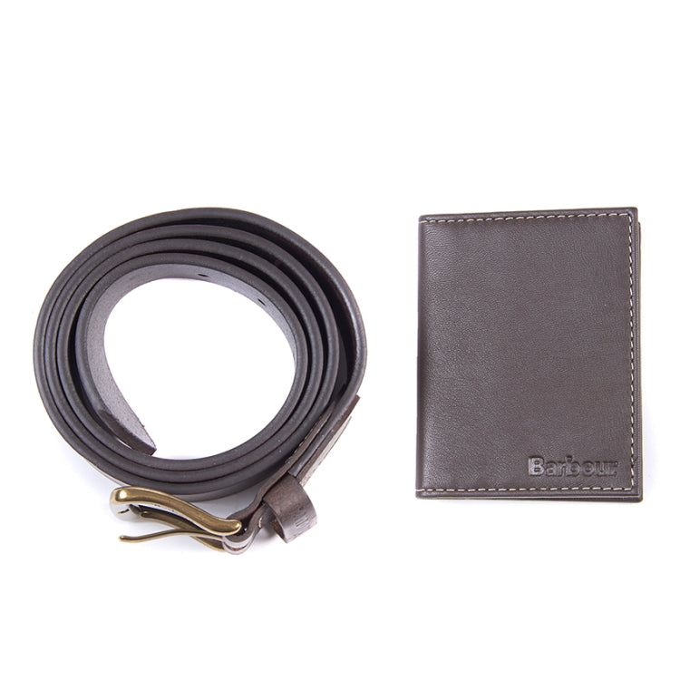 Barbour Leather Belt and Billfold Gift Set - Dark Brown