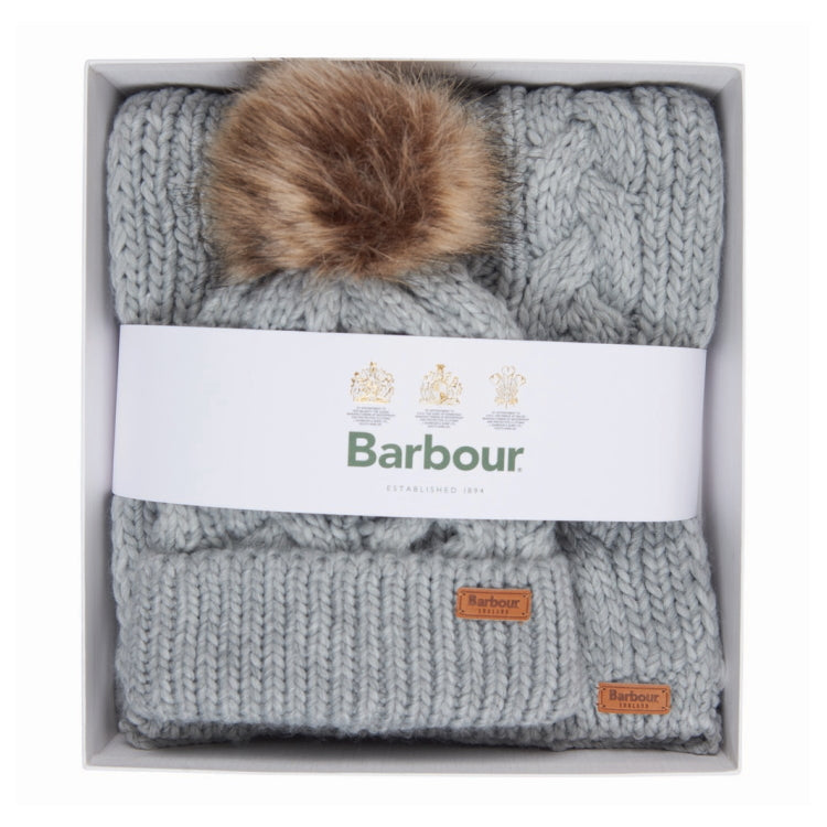 Barbour Ladies Penshaw Beanie and Scarf Set - Grey