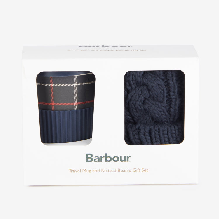 Barbour Ladies Tartan Travel Mug and Beanie Gift Set