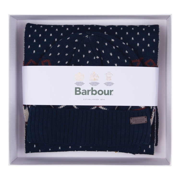 Barbour Rothbury Fairisle Beanie and Scarf Gift Set 