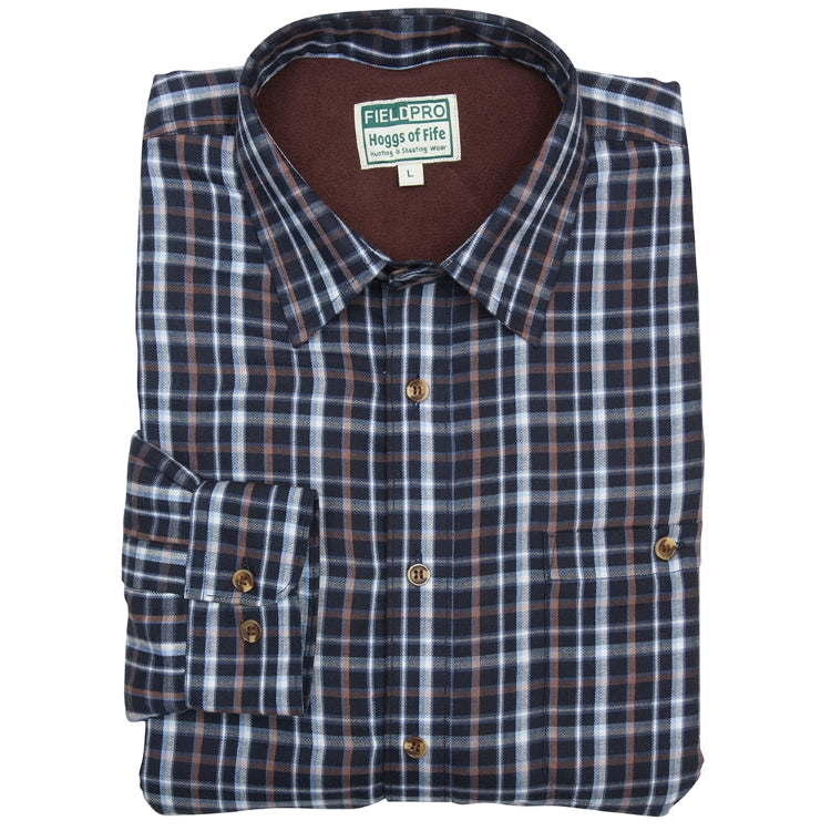 Hoggs of Fife Bark Micro Fleece Lined Shirt - Navy/Brown Check