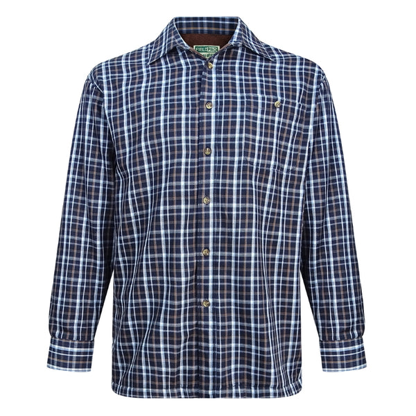 Hoggs of Fife Bark Micro Fleece Lined Shirt - Navy/Brown Check