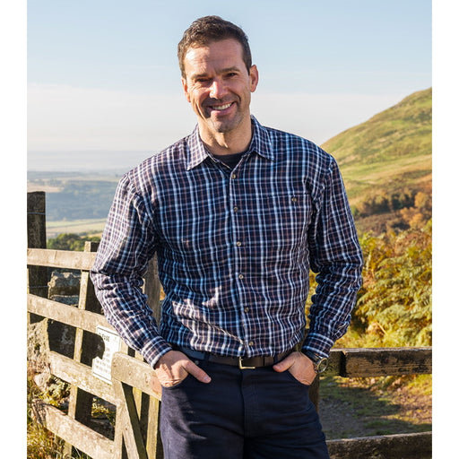 Hoggs of Fife Bark Micro Fleece Lined Shirt - Navy/Brown Check