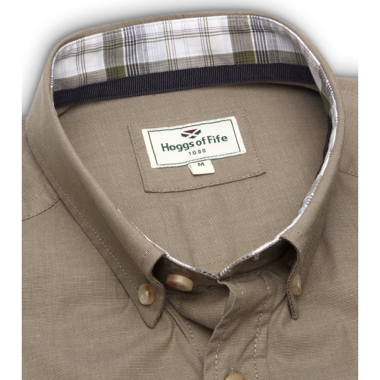 Hoggs of Fife Tolsta SS Cotton Stretch Plain Shirt - Olive