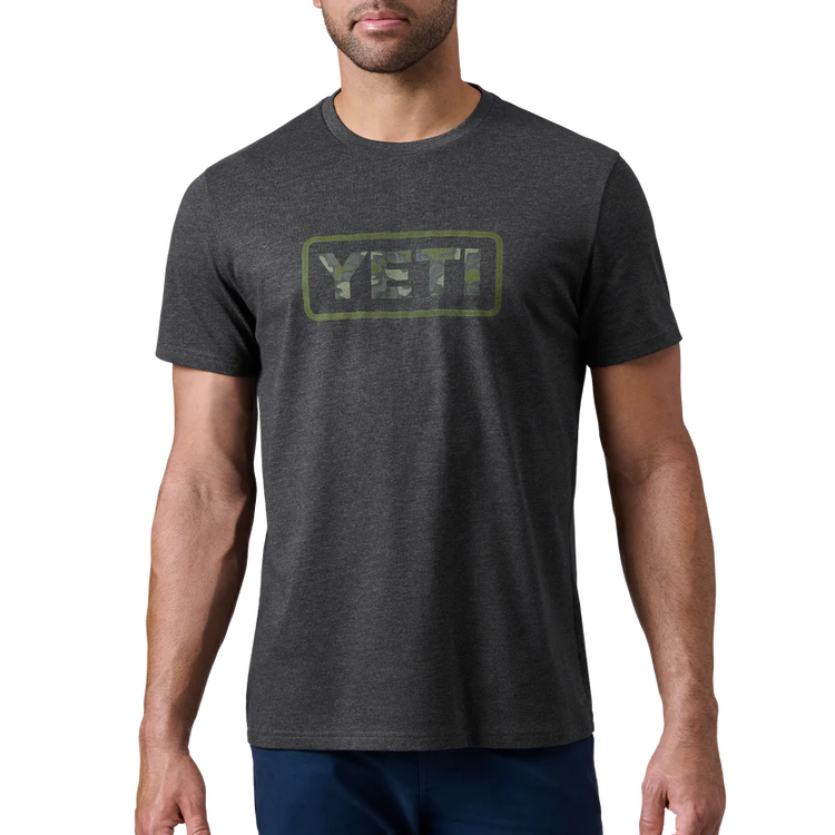 Yeti Camo Logo Badge Short Sleeve T-Shirt - Heather Charcoal