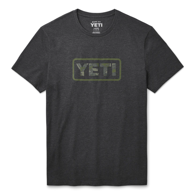 Yeti Camo Logo Badge Short Sleeve T-Shirt - Heather Charcoal
