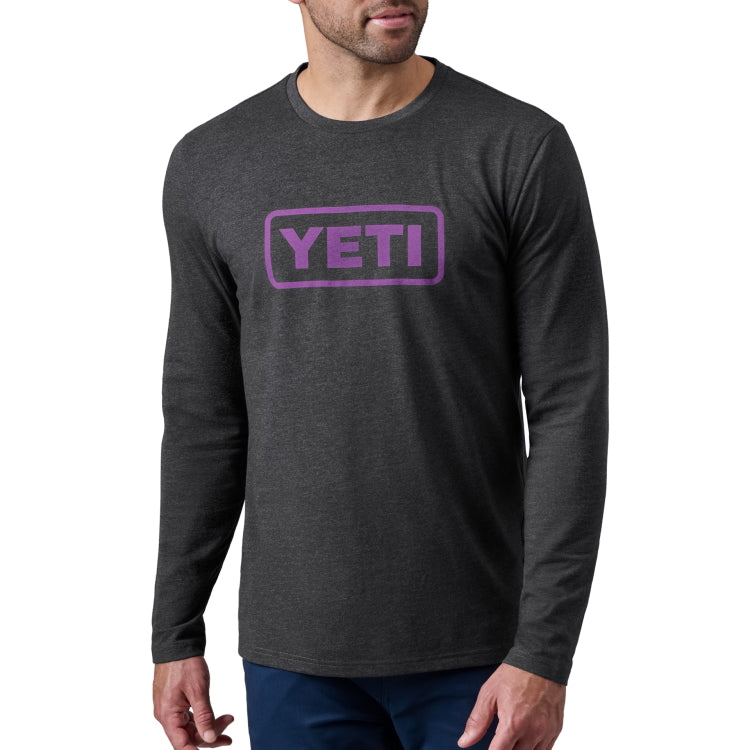 Yeti Logo Badge Long Sleeve T-Shirt - Heather Charcoal