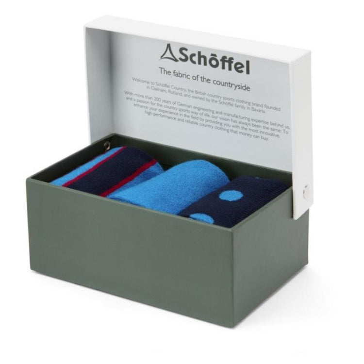 Schoffel Bamboo Socks Boxed - Pack of 3 Sea Blue Mix