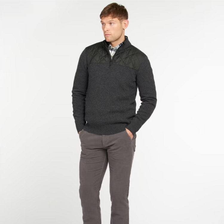 Barbour Essential Diamond Quilt Half Zip Sweater - Charcoal