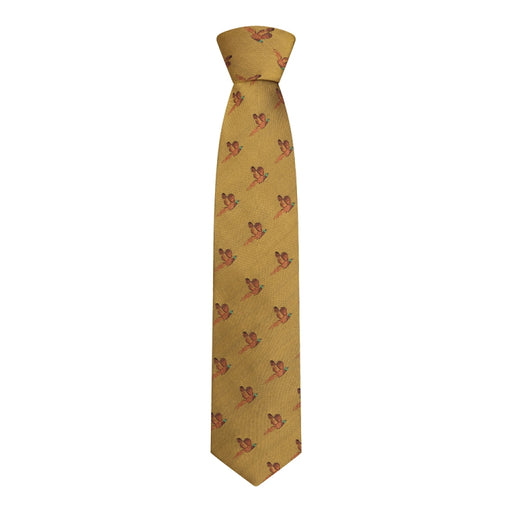 Hoggs of Fife 100% Silk Woven Tie Pheasants Boxed - Gold