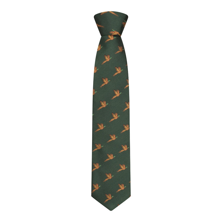 Hoggs of Fife 100% Silk Woven Tie Pheasants Boxed - Green