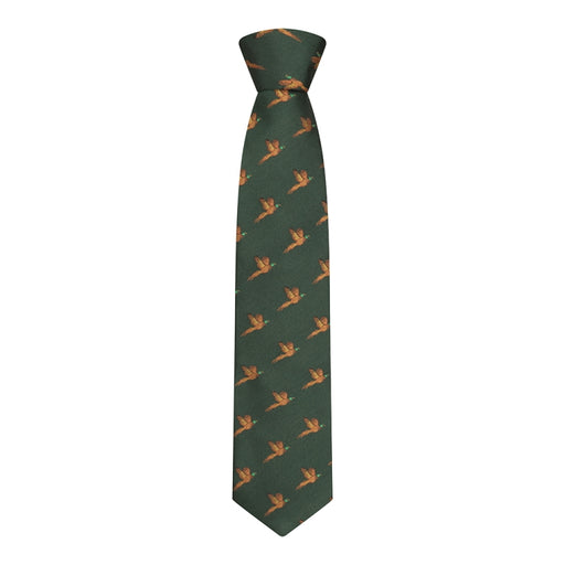 Hoggs of Fife 100% Silk Woven Tie Pheasants Boxed - Green