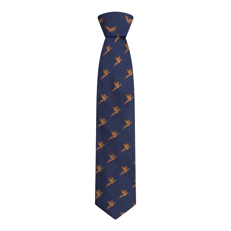 Hoggs of Fife 100% Silk Woven Tie Pheasants Boxed - Navy