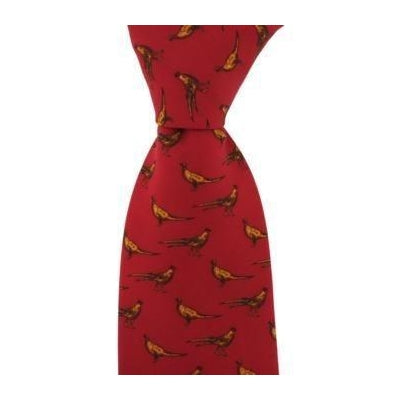 John Norris Walking Pheasant Country Silk Tie - Red