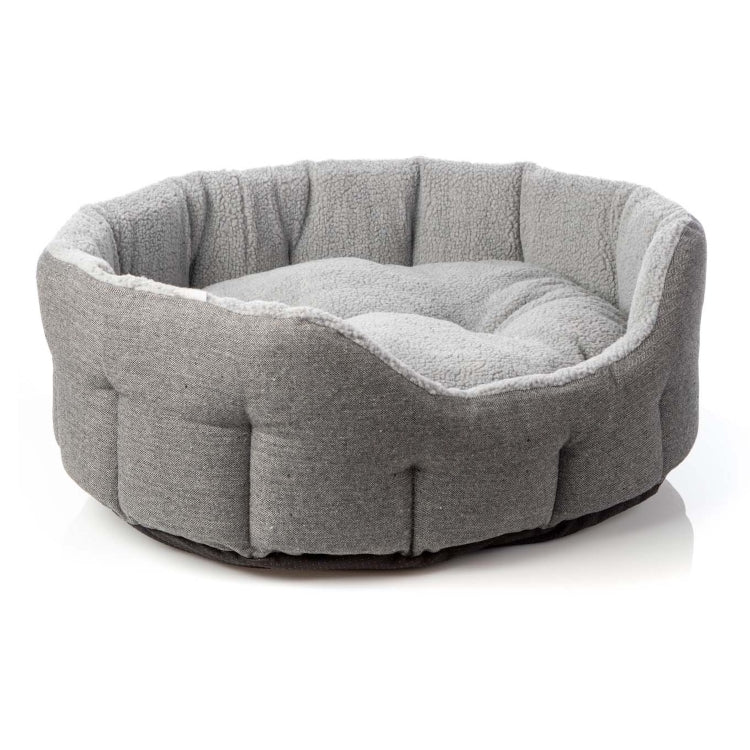 House of Paws Grey Herringbone Tweed Oval Snuggle Dog Bed